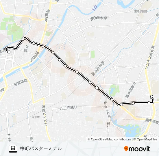 県会議事堂前→国府→水道町→桜町バスターミナル バスの路線図