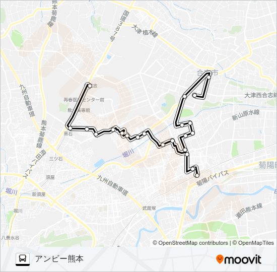 南ルート　御代志→泉ヶ丘→光の森駅→アンビー熊本 Bus Line Map