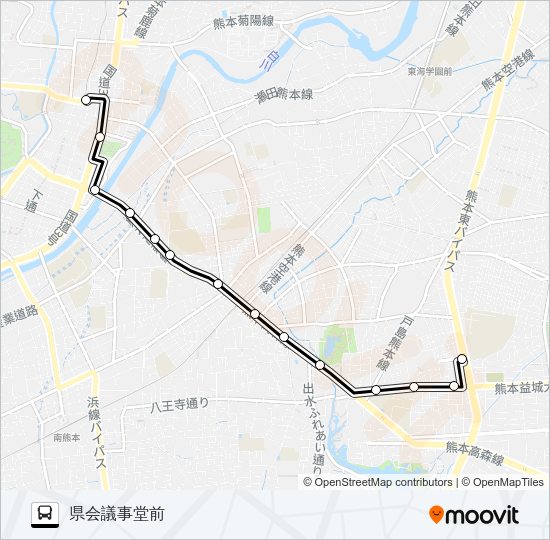 K6-0：藤崎宮前駅→水道町→県庁前→県会議事堂前 Bus Line Map