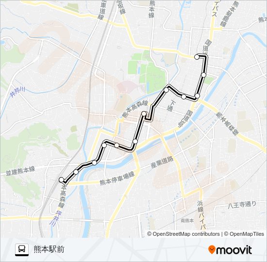 C1-1：藤崎宮前駅→水道町→桜町バスターミナル→熊本駅前 Bus Line Map