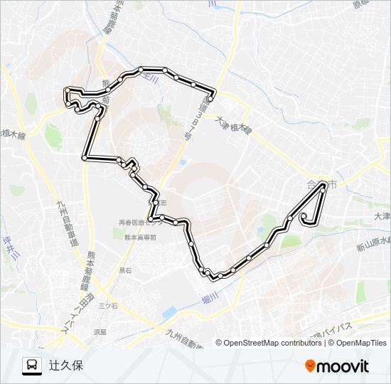 中央ルート　アンビー熊本→泉ヶ丘→御代志→ユーパレス弁天→辻久保 Bus Line Map