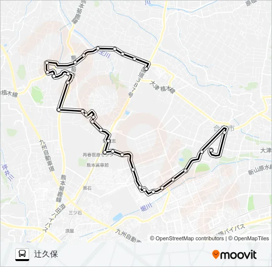 中央ルート　アンビー熊本→泉ヶ丘→御代志→ユーパレス弁天→辻久保 Bus Line Map
