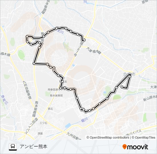 中央ルート　辻久保→ユーパレス弁天→御代志→泉ヶ丘→アンビー熊本 Bus Line Map