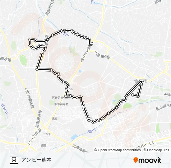 中央ルート　辻久保→ユーパレス弁天→御代志→泉ヶ丘→アンビー熊本 バスの路線図