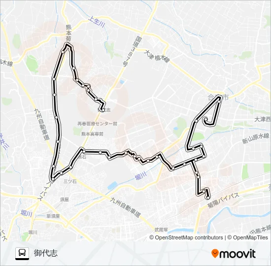 南ルート　アンビー熊本→光の森駅→泉ヶ丘→ユーパレス弁天→御代志 Bus Line Map