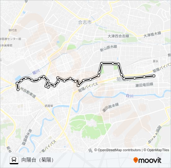 西部線　菊陽町役場→菊陽町図書館→光の森駅→キャロッピア→向陽台 バスの路線図
