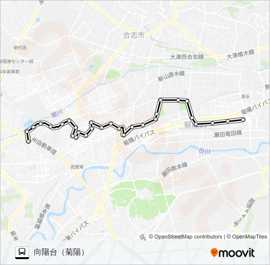 西部線　菊陽町役場→菊陽町図書館→光の森駅→キャロッピア→向陽台 Bus Line Map
