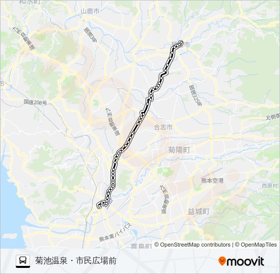 C1-3：桜町バスターミナル→水道町→坪井→堀川→御代志→菊池温泉 Bus Line Map