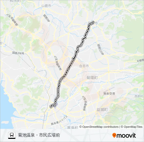 C1-3：桜町バスターミナル→水道町→坪井→堀川→御代志→菊池温泉 バスの路線図