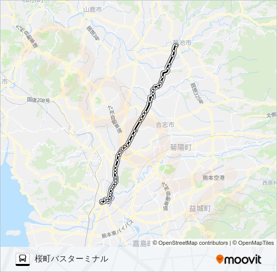C1-2：菊池プラザ→御代志→堀川→坪井→水道町→桜町バスターミナル Bus Line Map