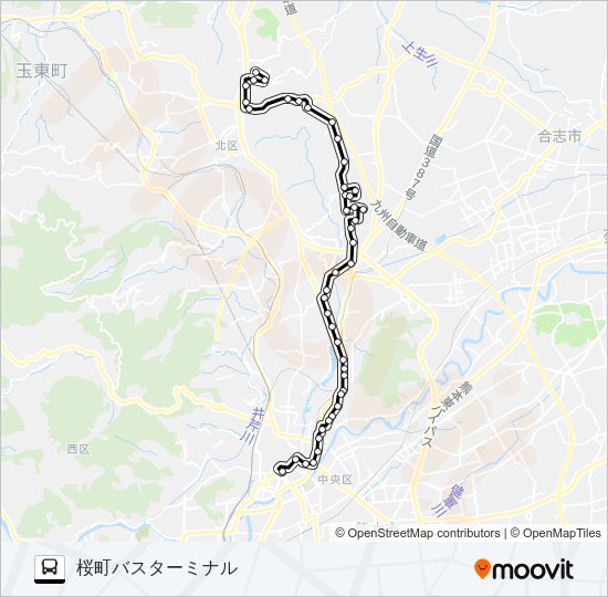 C4-4：植木駐車場→梶尾→山室→三軒町→水道町→桜町バスターミナル Bus Line Map
