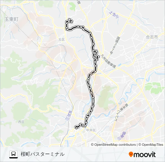 C4-4：植木駐車場→梶尾→山室→三軒町→水道町→桜町バスターミナル バスの路線図