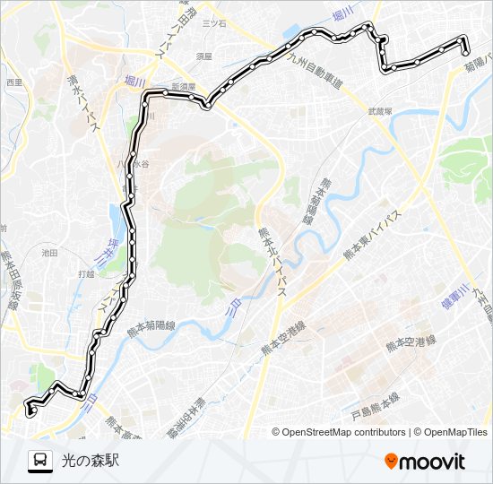 C5-2：桜町バスターミナル→水道町→三軒町→堀川→新地団地→光の森駅 Bus Line Map