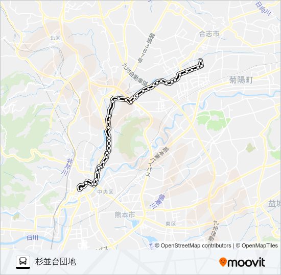 C5-4：桜町バスターミナル→水道町→三軒町→堀川→新地団地→杉並台団地 Bus Line Map