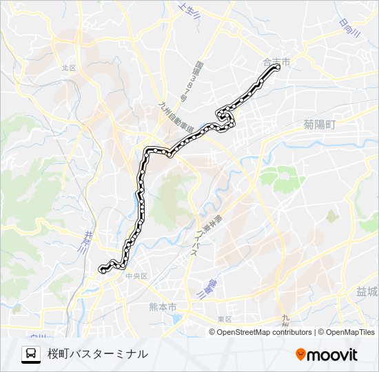 C5-6：合志市役所→新地団地→堀川→三軒町→水道町→桜町バスターミナル Bus Line Map