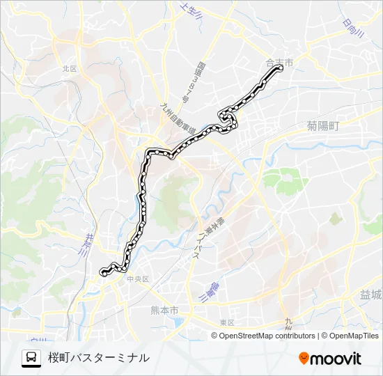 C5-6：合志市役所→新地団地→堀川→三軒町→水道町→桜町バスターミナル バスの路線図