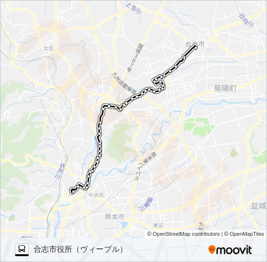 C5-6：桜町バスターミナル→水道町→三軒町→堀川→新地団地→合志市役所 Bus Line Map