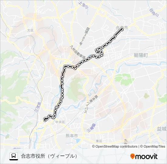 C5-6：桜町バスターミナル→水道町→三軒町→堀川→新地団地→合志市役所 バスの路線図