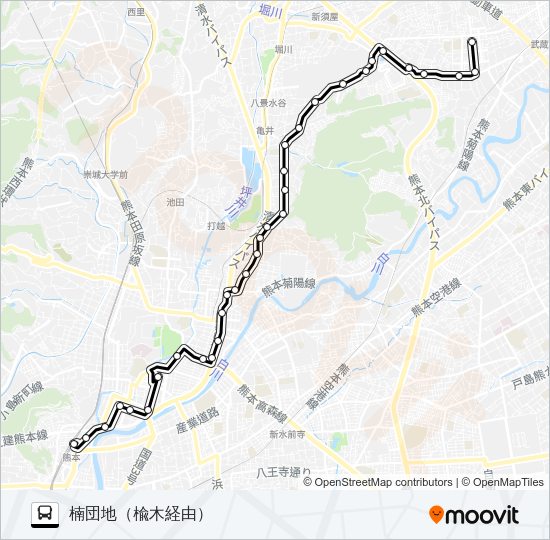 C9-1：熊本駅前→桜町バスターミナル→水道町→三軒町→清水ヶ丘→楠団地 Bus Line Map
