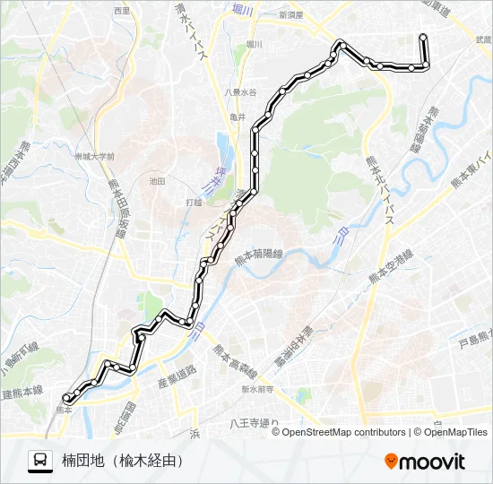 C9-1：熊本駅前→桜町バスターミナル→水道町→三軒町→清水ヶ丘→楠団地 バスの路線図