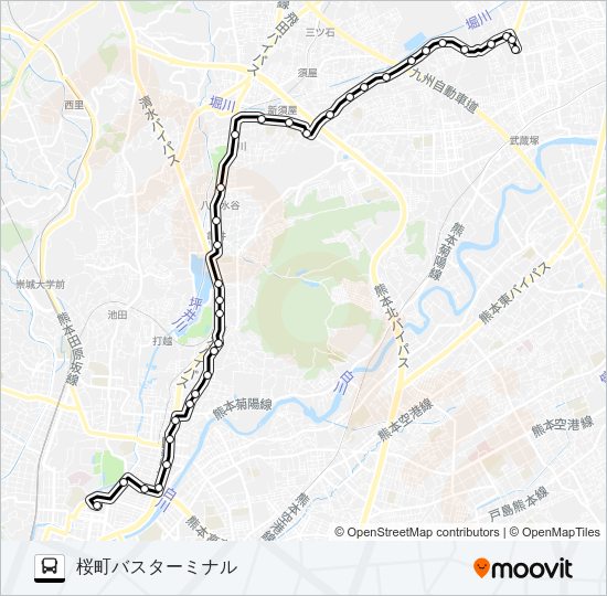 C5-3：武蔵ヶ丘車庫前→新地団地→堀川→三軒町→水道町→桜町バスターミナル Bus Line Map