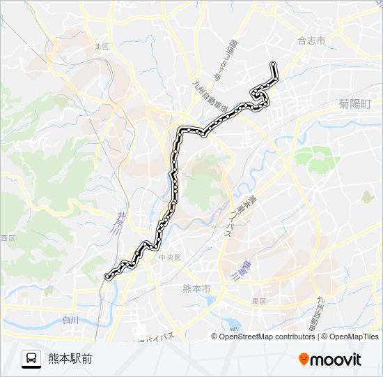 C5-5：下群→新地団地→堀川→三軒町→水道町→桜町バスターミナル→熊本駅前 Bus Line Map