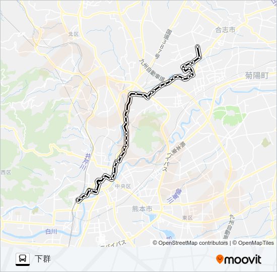 C5-5：熊本駅前→桜町バスターミナル→水道町→三軒町→堀川→新地団地→下群 Bus Line Map