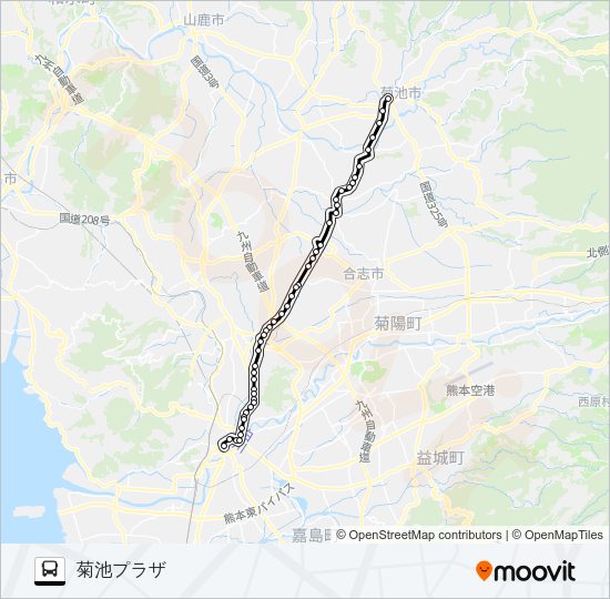 C1-2：深夜バス　桜町バスターミナル→水道町→坪井→堀川→御代志→菊池プラザ Bus Line Map