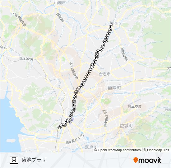 C1-2：熊本駅前→桜町バスターミナル→水道町→坪井→堀川→御代志→菊池プラザ Bus Line Map