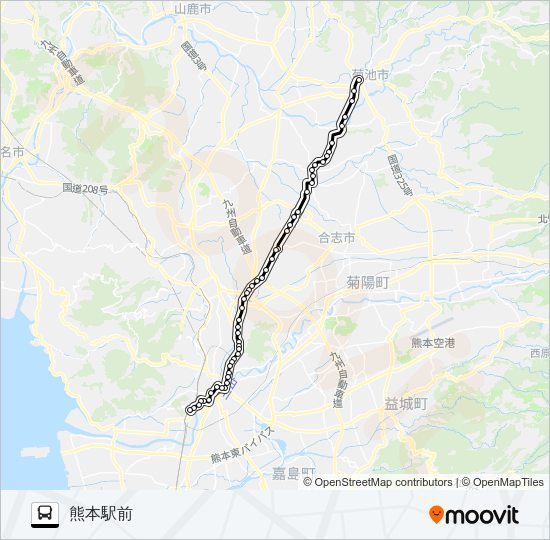 C1-2：菊池プラザ→御代志→堀川→坪井→水道町→桜町バスターミナル→熊本駅前 Bus Line Map