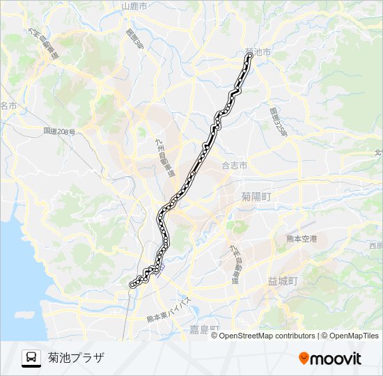 C3-2：熊本駅前→桜町バスターミナル→水道町→坪井→山室→御代志→菊池プラザ Bus Line Map