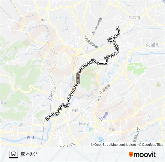C9-5：下群→楠団地→清水ヶ丘→三軒町→水道町→桜町バスターミナル→熊本駅前 バスの路線図