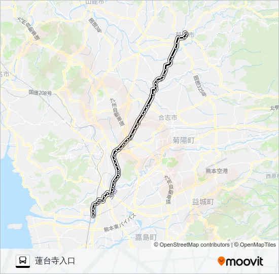 C3-3：菊池温泉→御代志→山室→坪井→桜町バスターミナル→熊本駅前→蓮台寺入口 バスの路線図