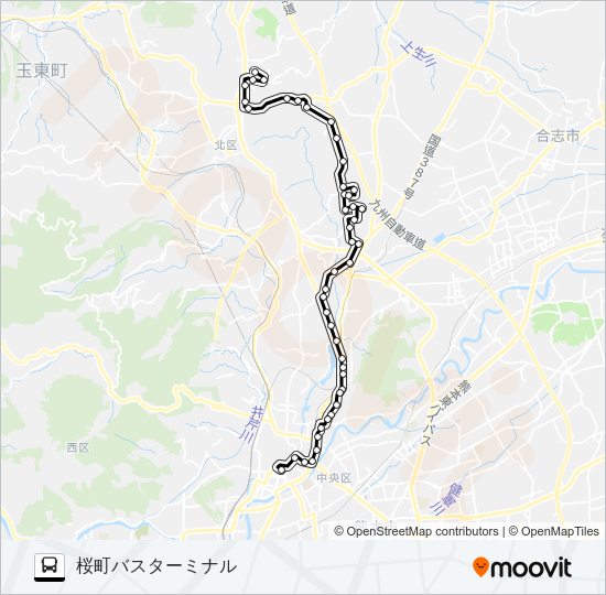 C4-5：植木駐車場→梶尾→ユウベルＨ→山室→三軒町→水道町→桜町バスターミナル Bus Line Map