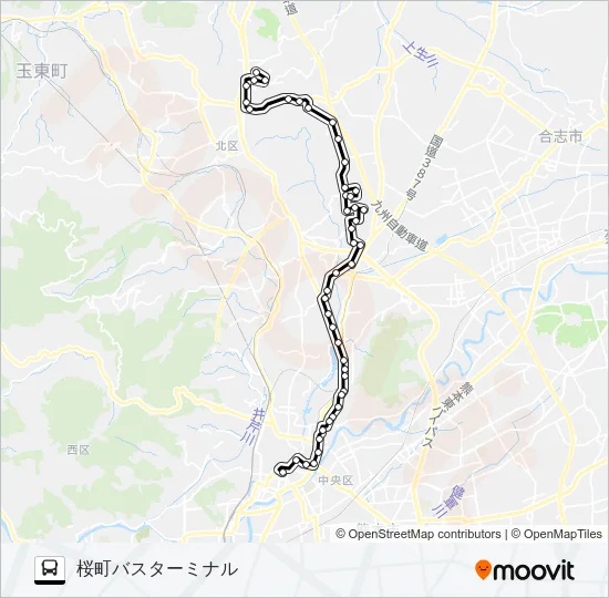 C4-5：植木駐車場→梶尾→ユウベルＨ→山室→三軒町→水道町→桜町バスターミナル バスの路線図