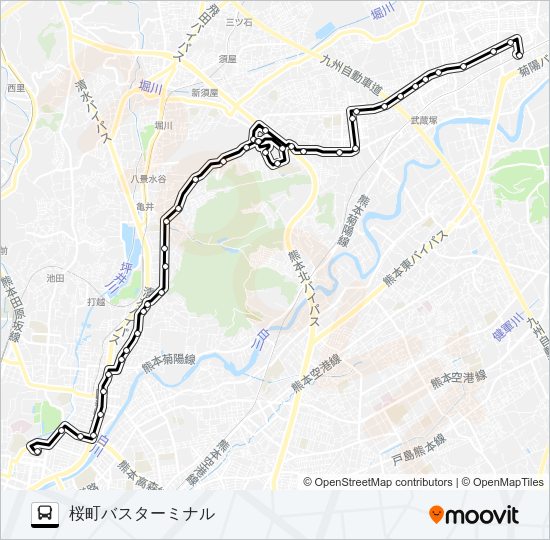C9-7：光の森駅→楠団地→岩倉台→清水ヶ丘→三軒町→水道町→桜町バスターミナル Bus Line Map