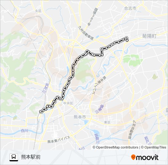 C9-2：光の森駅→楠団地→清水ヶ丘→三軒町→水道町→桜町バスターミナル→熊本駅前 Bus Line Map