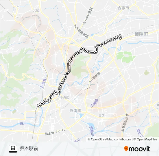 C9-2：光の森駅→楠団地→清水ヶ丘→三軒町→水道町→桜町バスターミナル→熊本駅前 バスの路線図