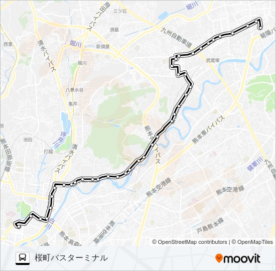 E2-2：光の森駅→楠団地→二里木→竜田口駅前→子飼橋→水道町→桜町バスターミナル Bus Line Map