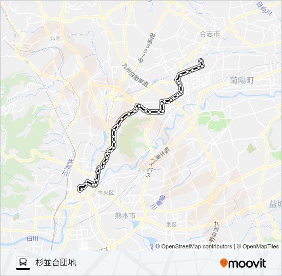 C9-4：深夜バス　桜町バスターミナル→水道町→三軒町→清水ヶ丘→楠団地→杉並台団地 Bus Line Map