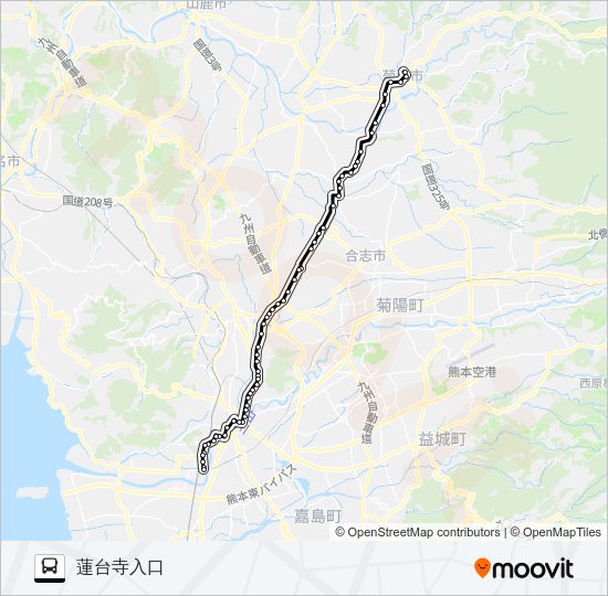 C1-3：菊池温泉→御代志→堀川→坪井→水道町→桜町バスターミナル→熊本駅前→蓮台寺入口 Bus Line Map