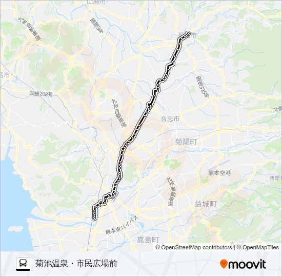 C1-3：蓮台寺入口→熊本駅前→桜町バスターミナル→水道町→坪井→堀川→御代志→菊池温泉 Bus Line Map