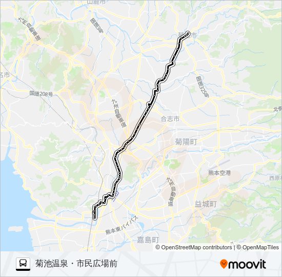 C3-3：蓮台寺入口→熊本駅前→桜町バスターミナル→水道町→坪井→山室→御代志→菊池温泉 Bus Line Map