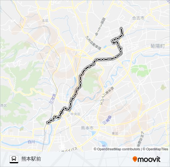 C7-5：下群→楠団地→麻生田小→清水ヶ丘→三軒町→水道町→桜町バスターミナル→熊本駅前 Bus Line Map