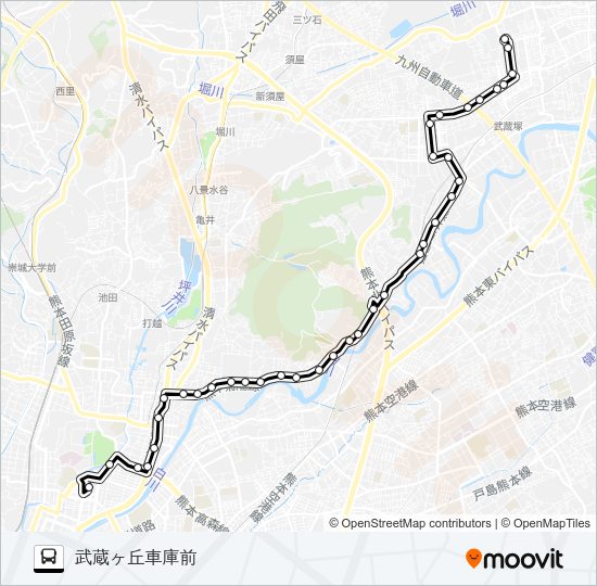 E2-3：桜町バスターミナル→水道町→子飼橋→竜田口駅前→二里木→楠団地→武蔵ヶ丘車庫前 Bus Line Map