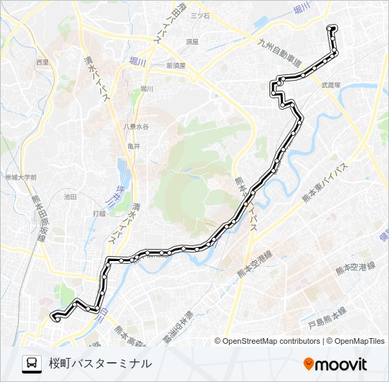 E2-3：武蔵ヶ丘車庫前→楠団地→二里木→竜田口駅前→子飼橋→水道町→桜町バスターミナル Bus Line Map