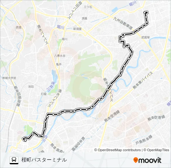 E2-3：武蔵ヶ丘車庫前→楠団地→二里木→竜田口駅前→子飼橋→水道町→桜町バスターミナル Bus Line Map