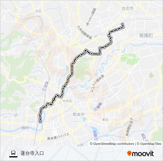 C9-4：杉並台団地→楠団地→清水ヶ丘→三軒町→水道町→桜町バスターミナル→熊本駅前→蓮台寺入口 Bus Line Map