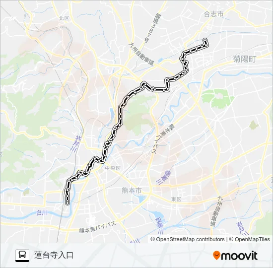 C9-4：杉並台団地→楠団地→清水ヶ丘→三軒町→水道町→桜町バスターミナル→熊本駅前→蓮台寺入口 Bus Line Map