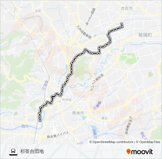 C9-4：蓮台寺入口→熊本駅前→桜町バスターミナル→水道町→三軒町→清水ヶ丘→楠団地→杉並台団地 Bus Line Map